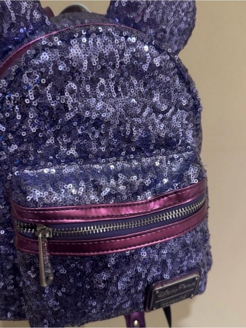 Sequin Purple Mini Backpack with Metallic Trim